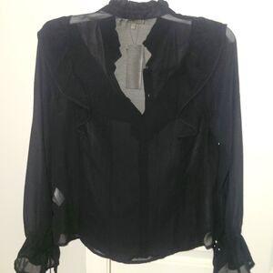Bleuh ciel black semi sheer ruffle sleeve blouse with ties on bottom of sleeves